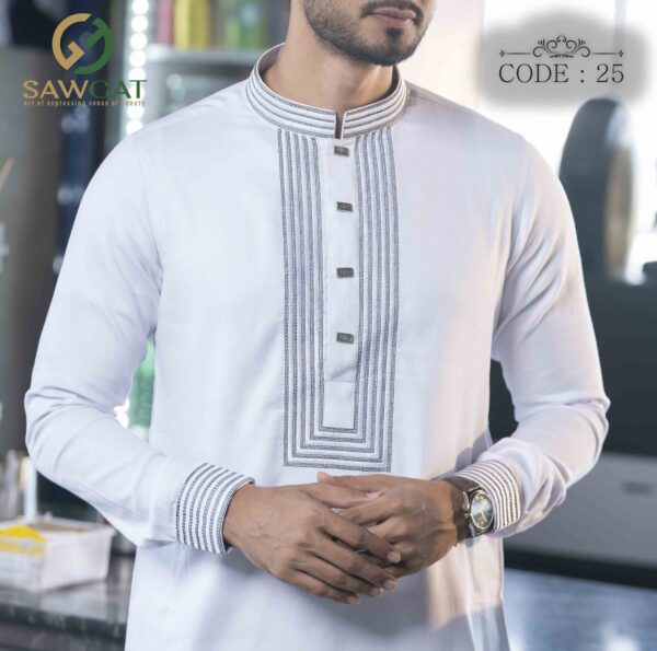 White Slim Fit Panjabi - Image 2