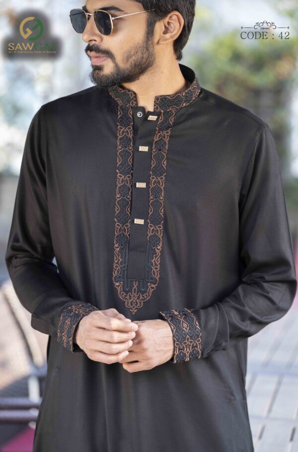 Black Slim Fit Panjabi - Image 2