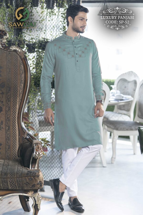 Gray Blue Slim Fit Panjabi