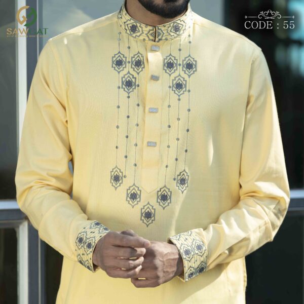 Yellow Slim Fit Panjabi - Image 2